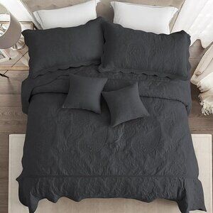 HZ & HY Oversized King Bedspread 128x120, 3 Piece Set, 100% Microfiber, Grey